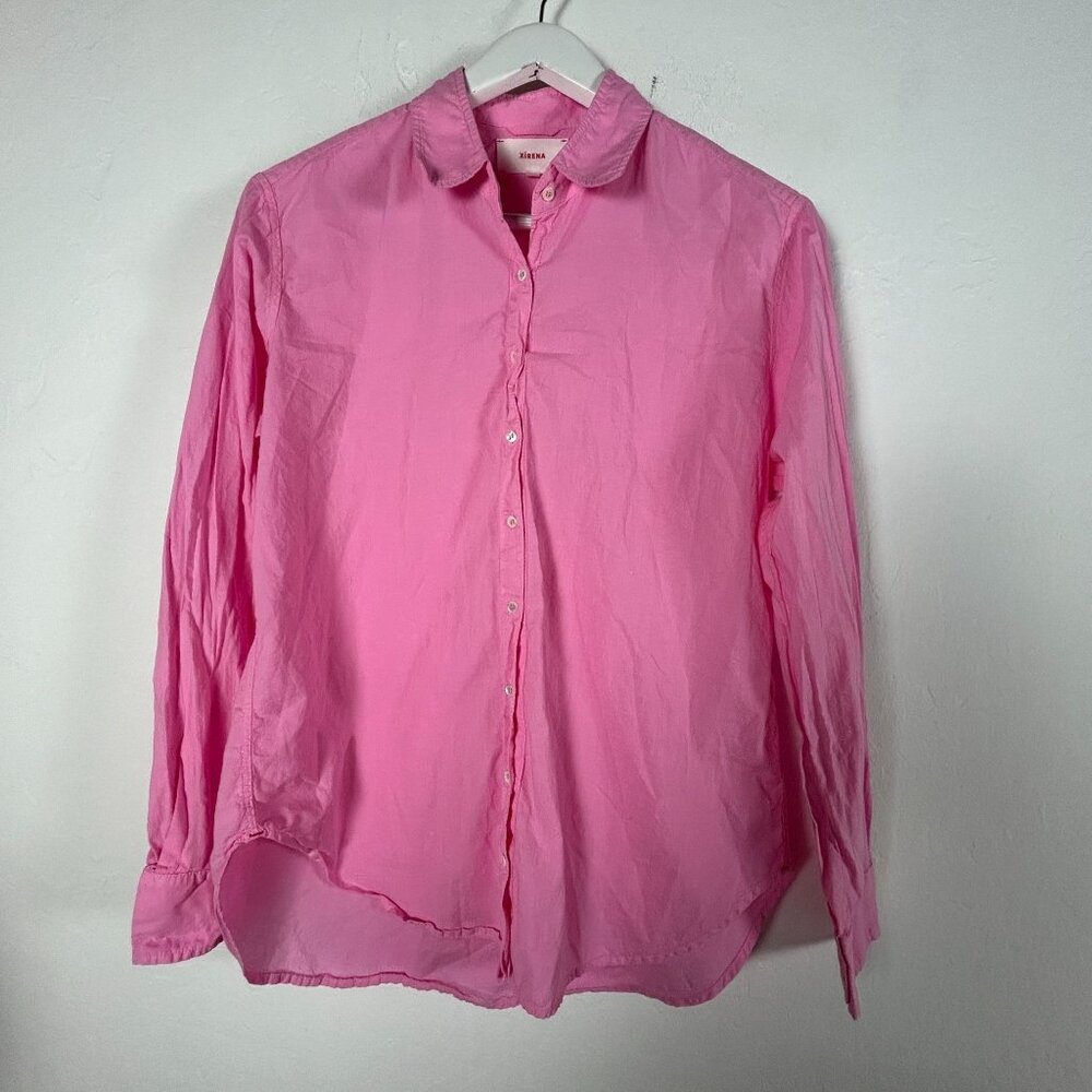 Xirena Womens Pink Long Sleeve Button-Down Collared Shirt XS Cotton Top Casual